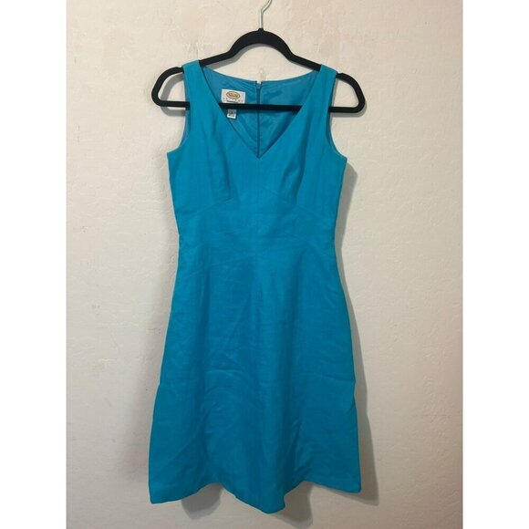 Talbot Petites Sz 2P Irish Linen 100% Linen Turquoise Shift Dress Lined Zip Back - Picture 1 of 6